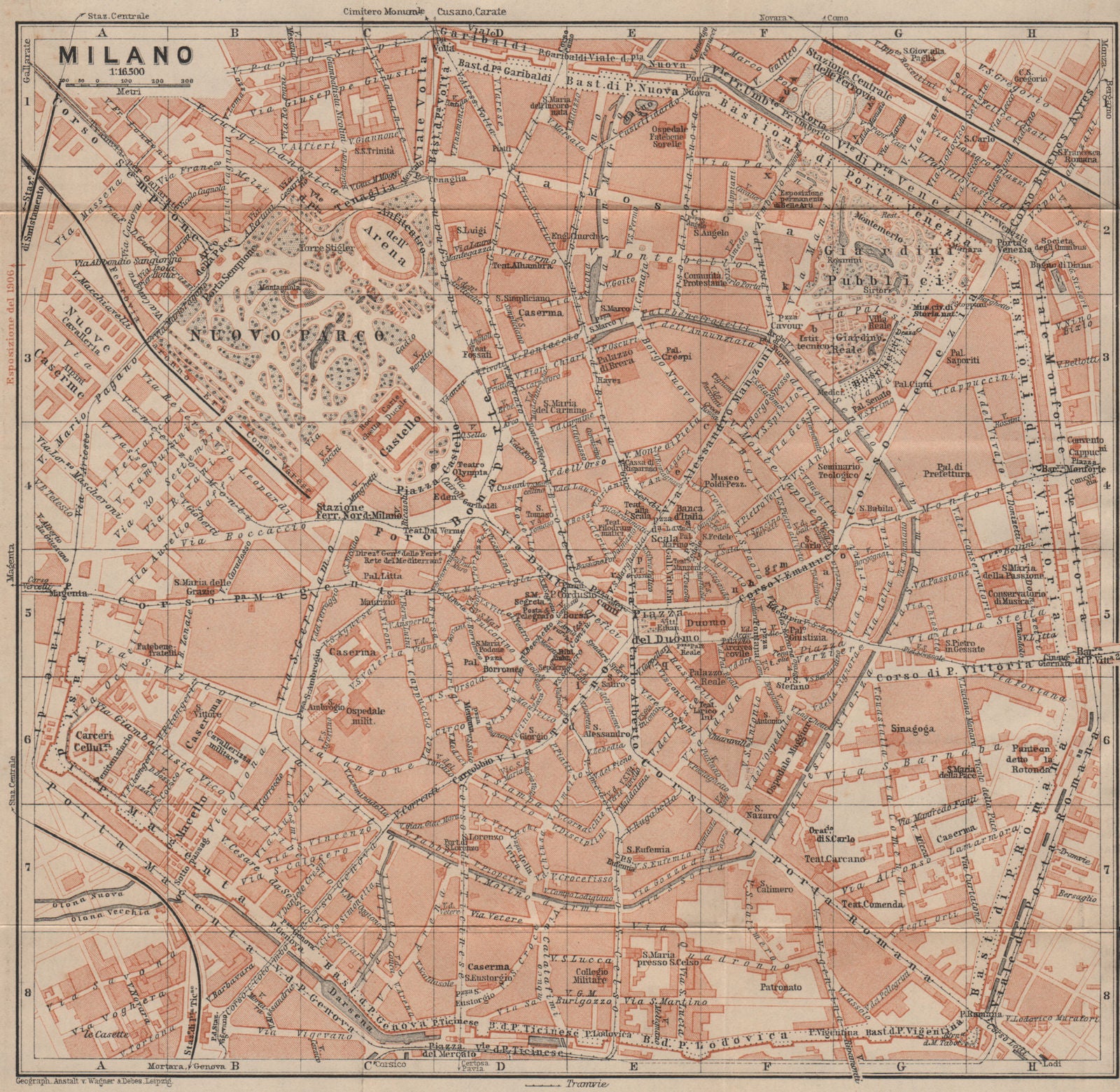 MILAN MILANO. town city plan piano urbanistico. Italy mappa. BAEDEKER 1905